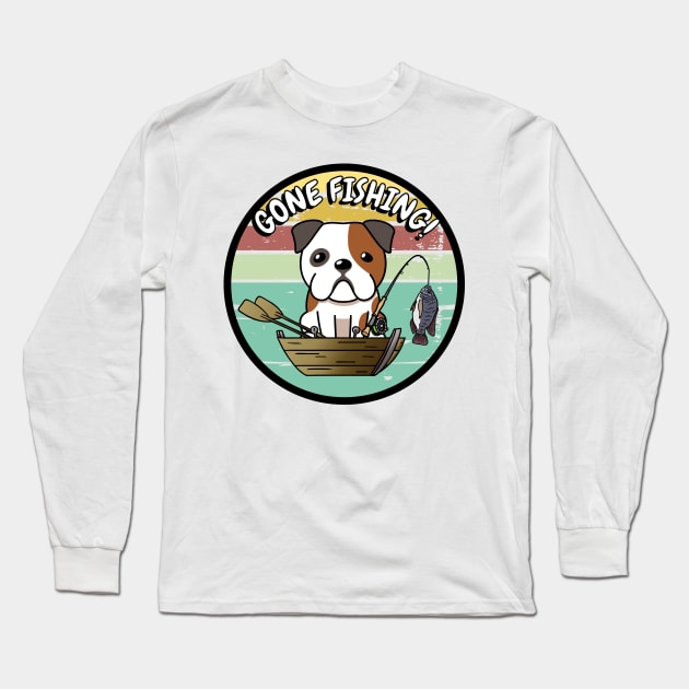 Cute english bulldog has gone fishing Long Sleeve T-Shirt by Pet Station